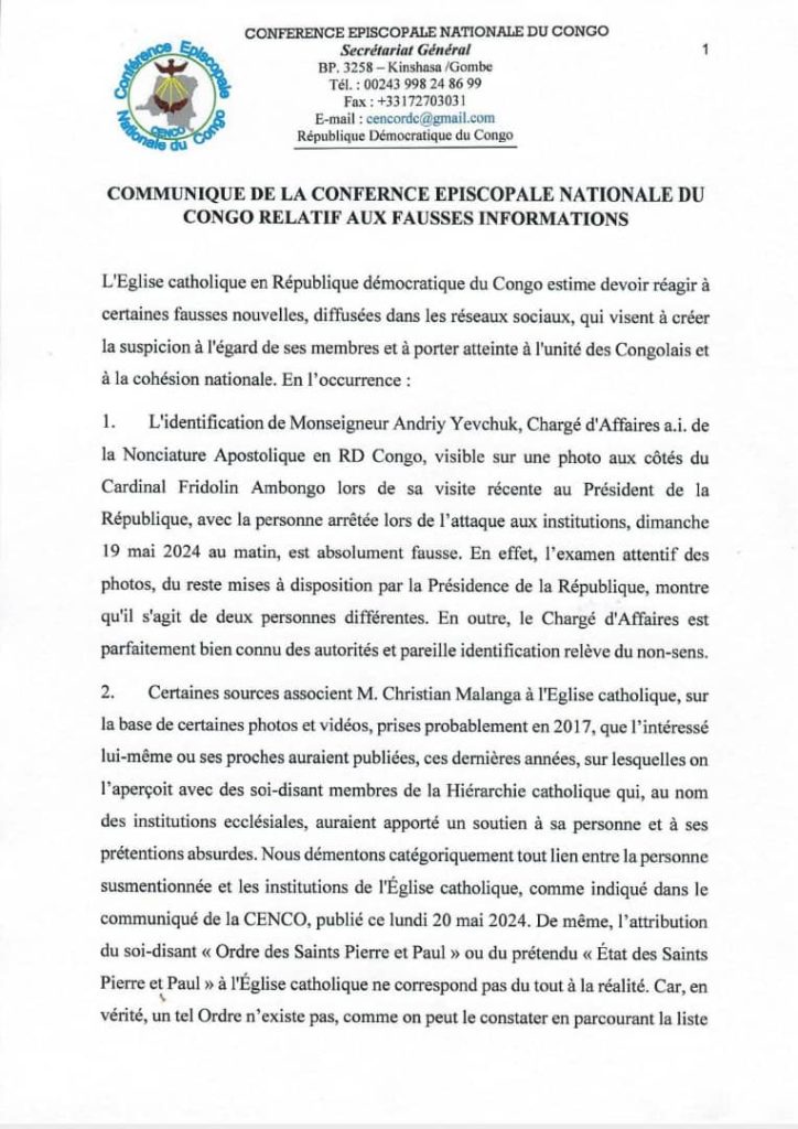 IMG-20240522-WA0203-724x1024 RDC-Implication de l'Eglise Catholique dans la tentative de coup d'État déjoué : La CENCO remet la pendule à l'heure