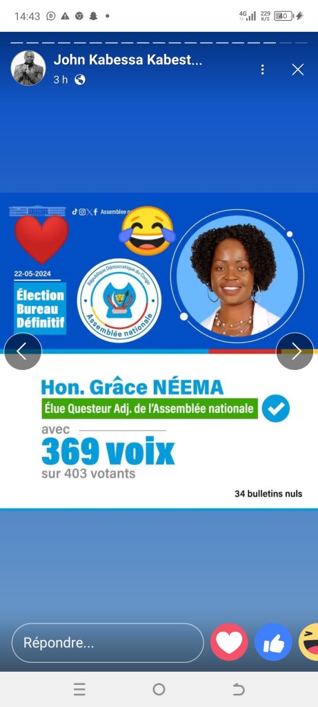 Screenshot_20240523-144343-461x1024 RDC-Assemblée Nationale : Tout savoir sur le cursus de Madame le Questeur Adjoint, Grâce Neema Paininye