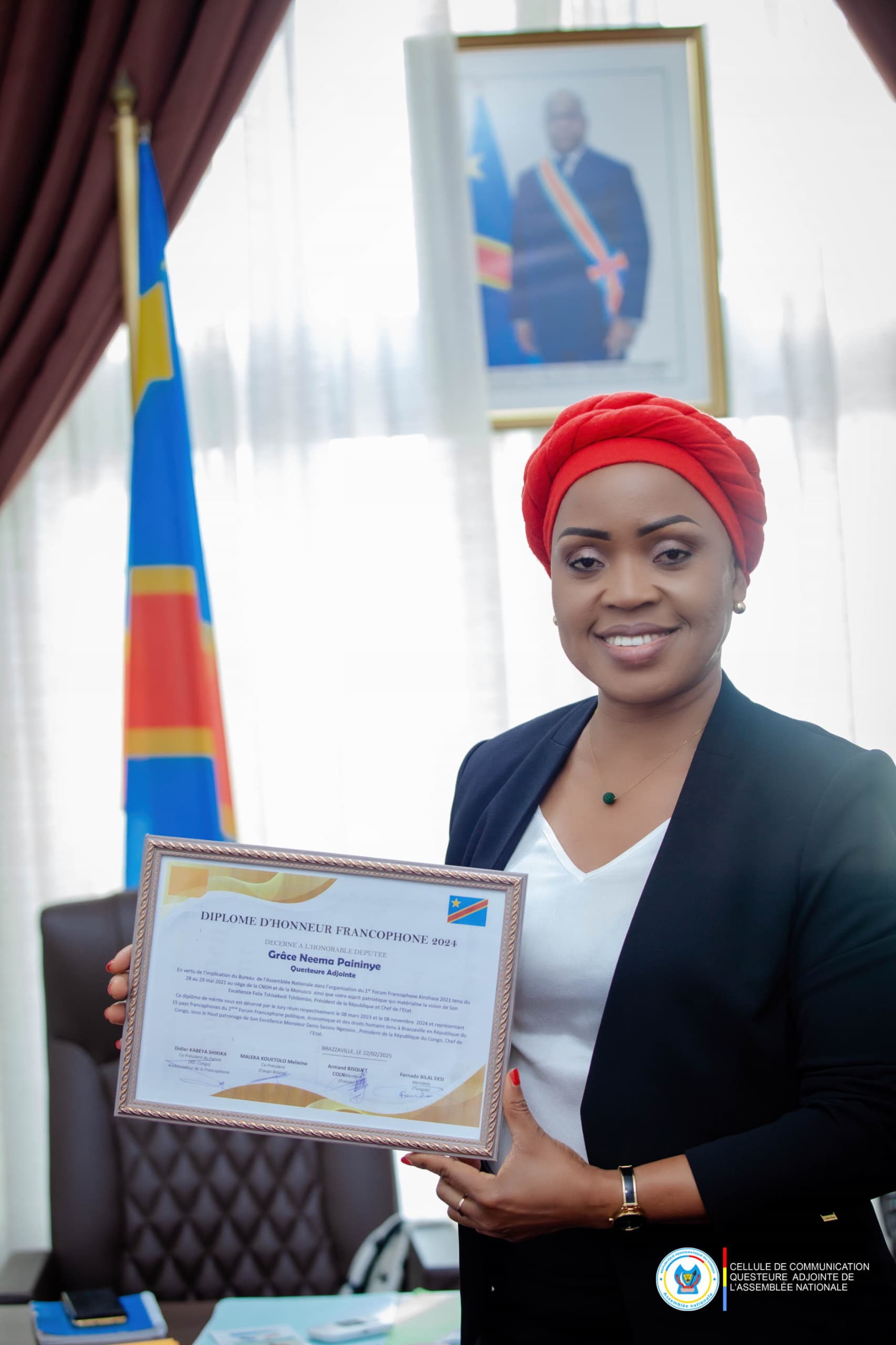 RDC-Assemblée Nationale : Le diplôme d’honneur francophone 2024 décerné à la Questeure adjointe