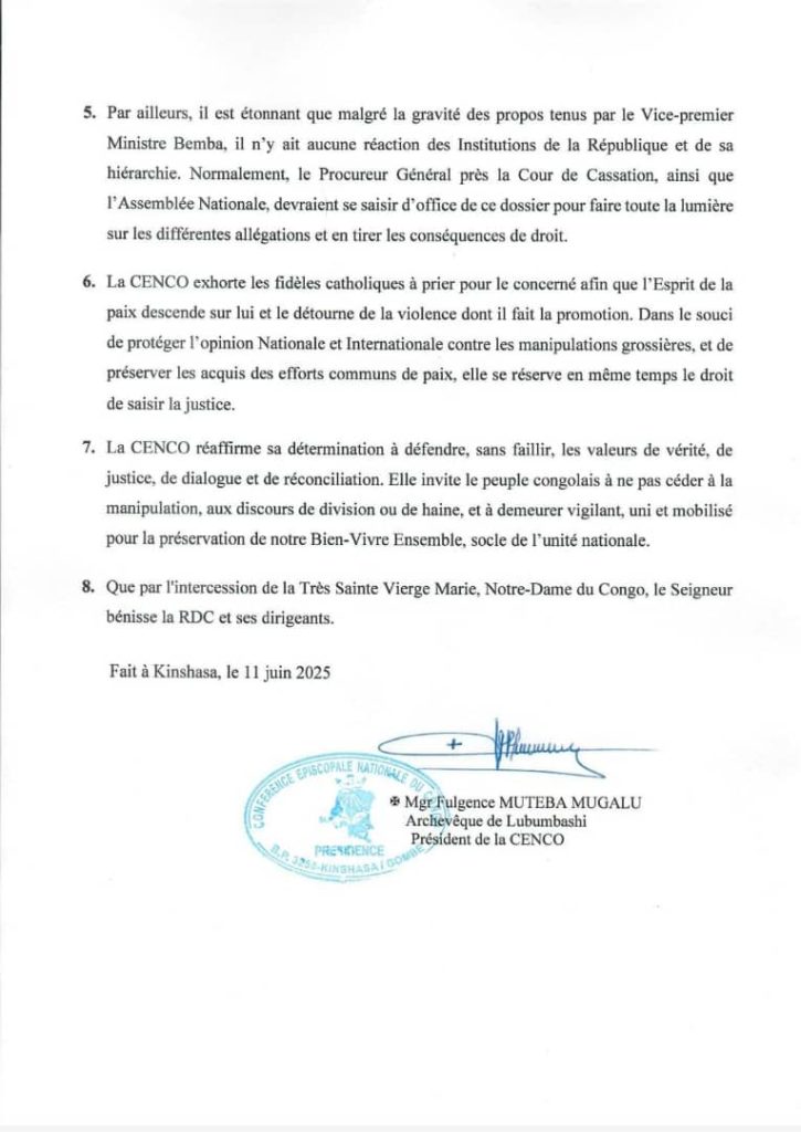 1002991709-725x1024 RDC-Accusations de Jean-Pierre Bemba contre l'Eglise Catholique : Le Président de la CENCO réagit