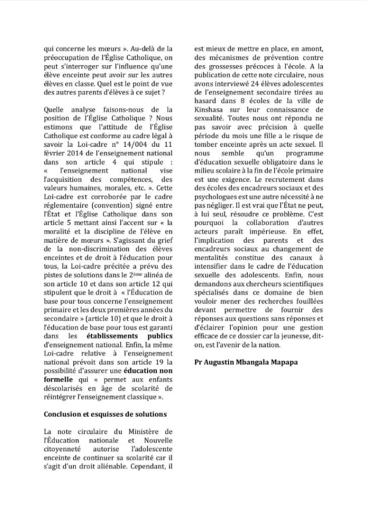 1003311442-726x1024 Éducation Nationale: Regard sur le maintien des élèves enceintes dans les établissements scolaires en RDC: (Tribune du Pr Augustin Mbangala Mapapa)