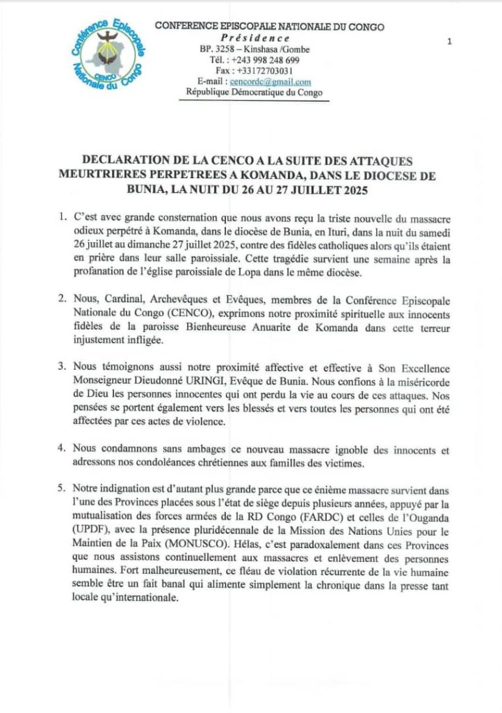 1003357603-722x1024 RDC-Massacres de Komanda dans le diocèse de Bunia : La CENCO fait sa déclaration