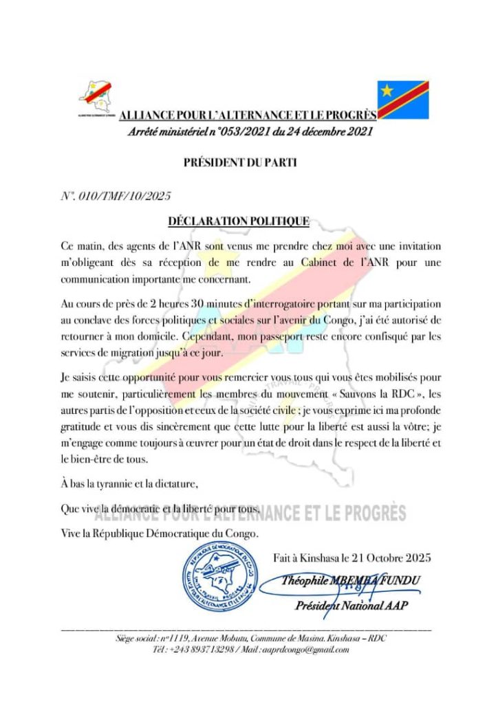 1004114416-724x1024 RDC: Déclaration du parti politique "ALLIANCE POUR L'ALTERANCE ET LE PROGRÈS" du Professeur Théophile Mbemba