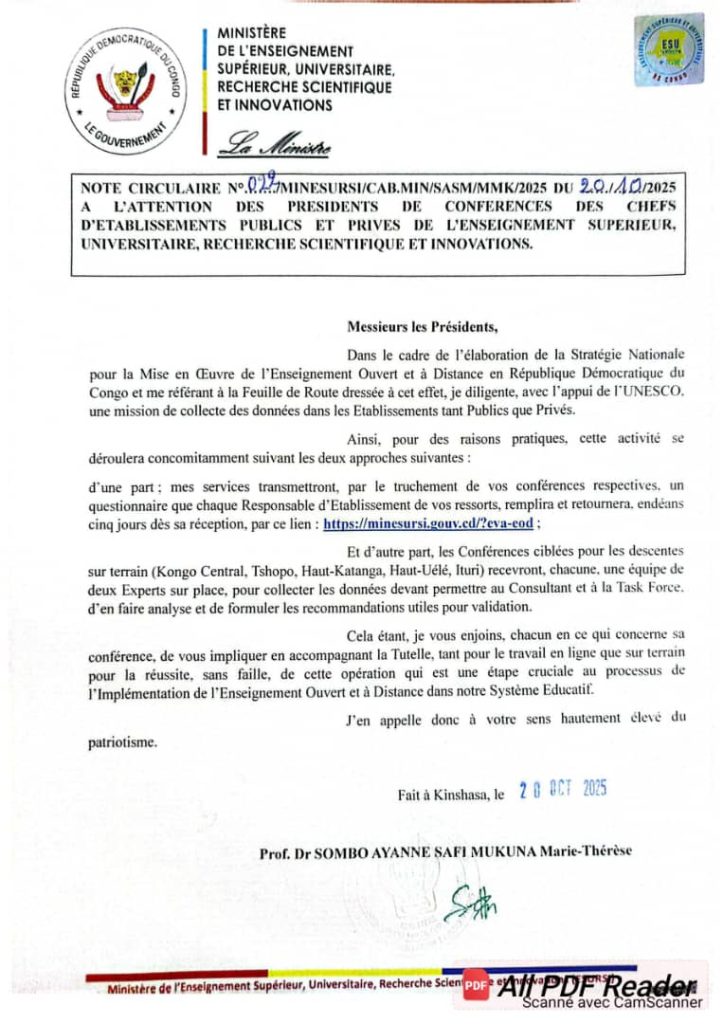 1004116084-723x1024 ESURSI-EOA: La Ministre Marie-Thérèse Sombo Ayanne Safi Mukuna signe une circulaire à l'attention des Présidents de conférence de chefs d'Établissements publics et privés