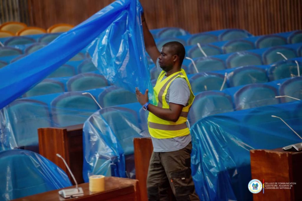 132236-1024x683 Assemblée nationale-Rentrée parlementaire de la session de mars 2026: La Questeure adjointe colmate les brèches afin que la salle de Congrès soit prête