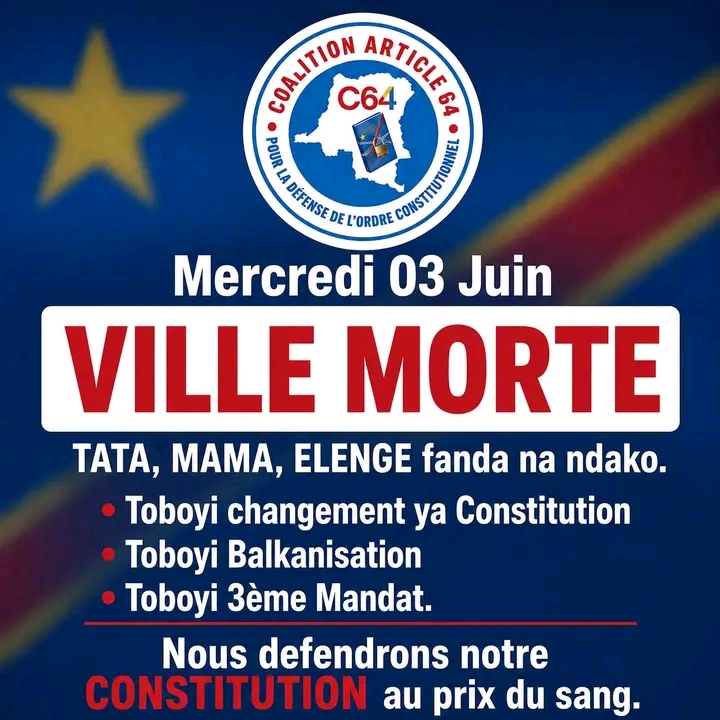 849020 RDC-Loi relative à l'organisation du référendum : L'opposition décrète une journée ville morte au mois de juin