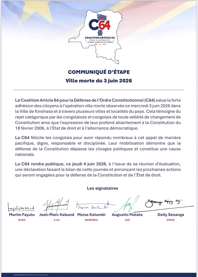 911493 RDC-Journée ville morte : Martin Fayulu félicite ses compatriotes