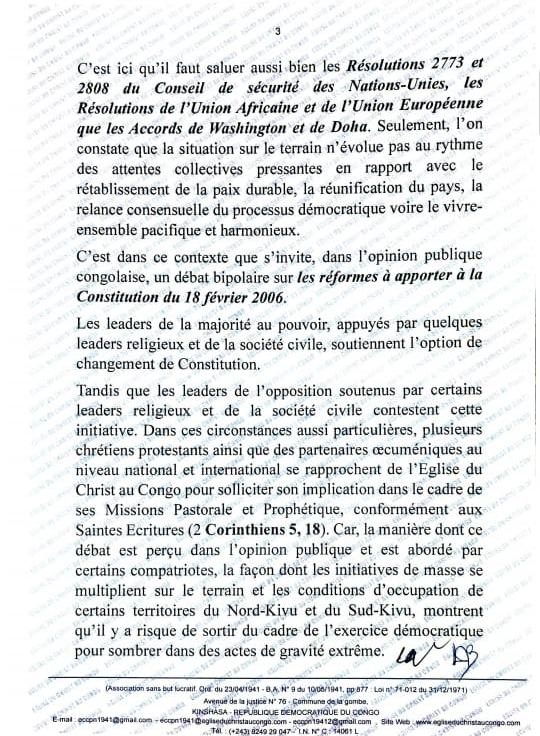 949624 RDC-Révision ou changement de la Constitution : L'Église du Christ au Congo publie ses conclusions