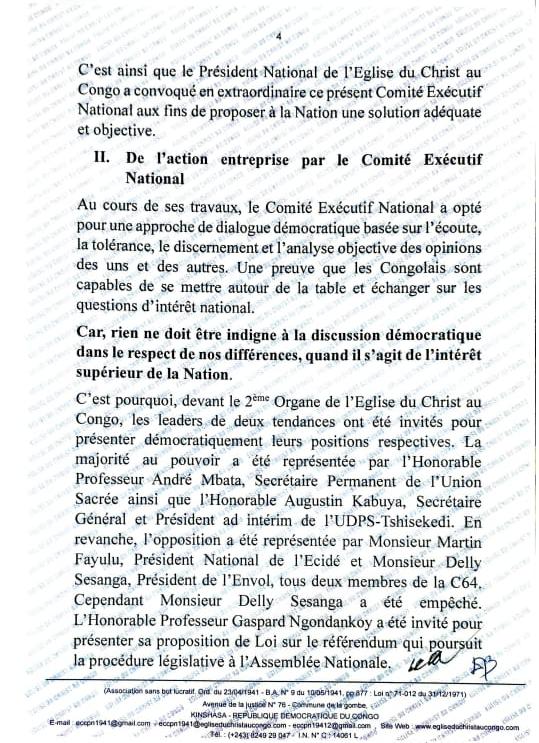 949625 RDC-Révision ou changement de la Constitution : L'Église du Christ au Congo publie ses conclusions
