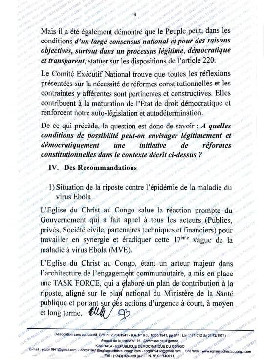 949630 RDC-Révision ou changement de la Constitution : L'Église du Christ au Congo publie ses conclusions