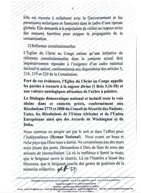 949631 RDC-Révision ou changement de la Constitution : L'Église du Christ au Congo publie ses conclusions