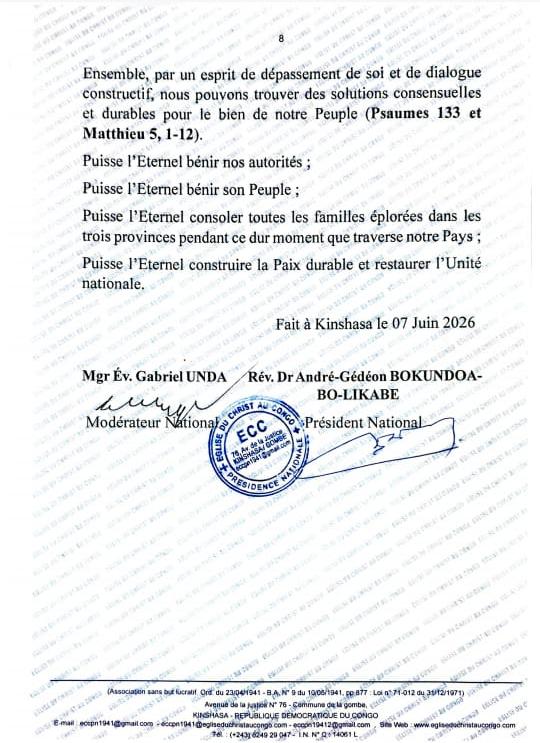 949632 RDC-Révision ou changement de la Constitution : L'Église du Christ au Congo publie ses conclusions